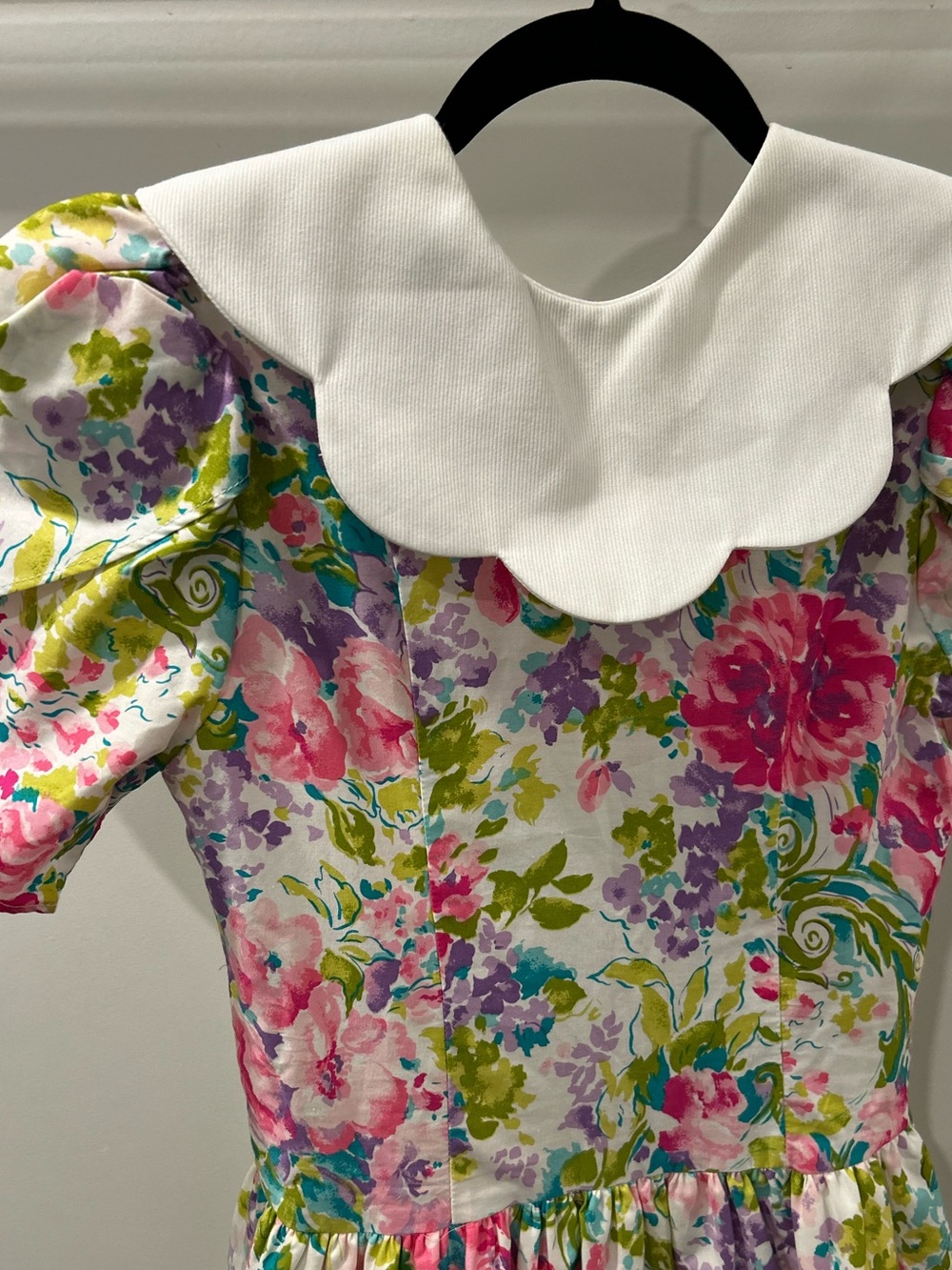 Vintage Manhattan 80s Floral Dress 🇨🇦 Girls Size 12 Scalloped Neck - Picture 3 of 15